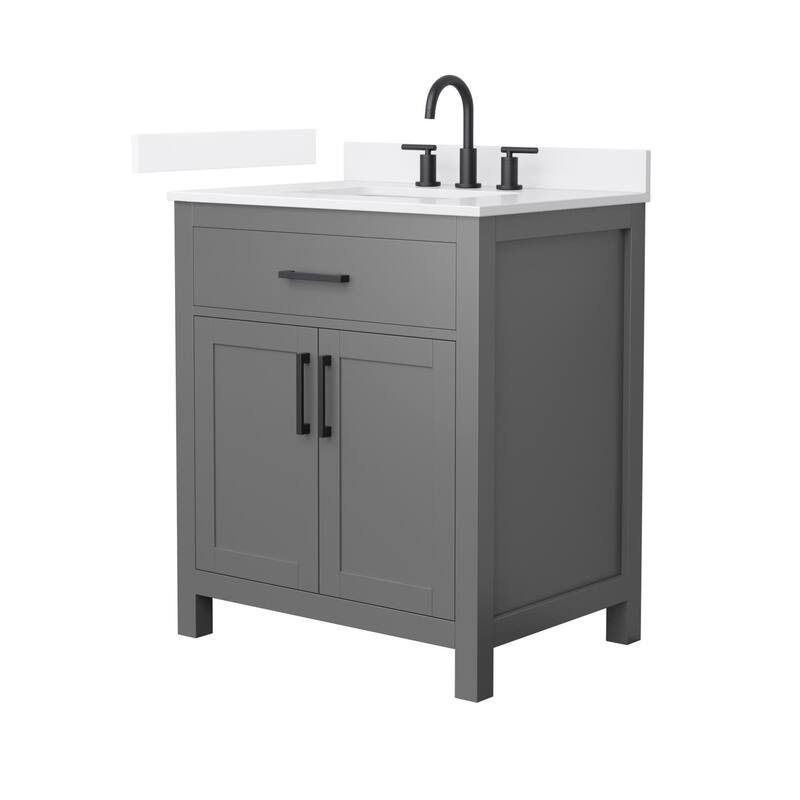 Wyndham Collection WCG2424-30S-QTZ-US3MXX Beckett 30" Free Standing - Dark Gray / White Quartz Top / Matte Black