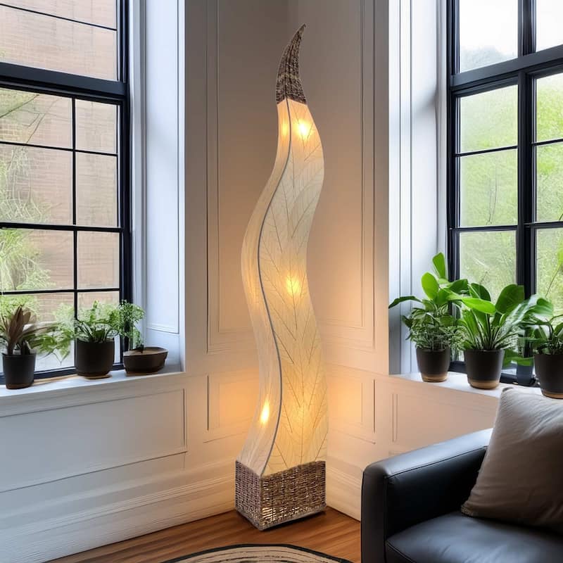 Eangee Handmade Flame Giant Lamp, Cocoa Leaves Shade, 13 x 13 x 72 in. - 13 x 13 x 72