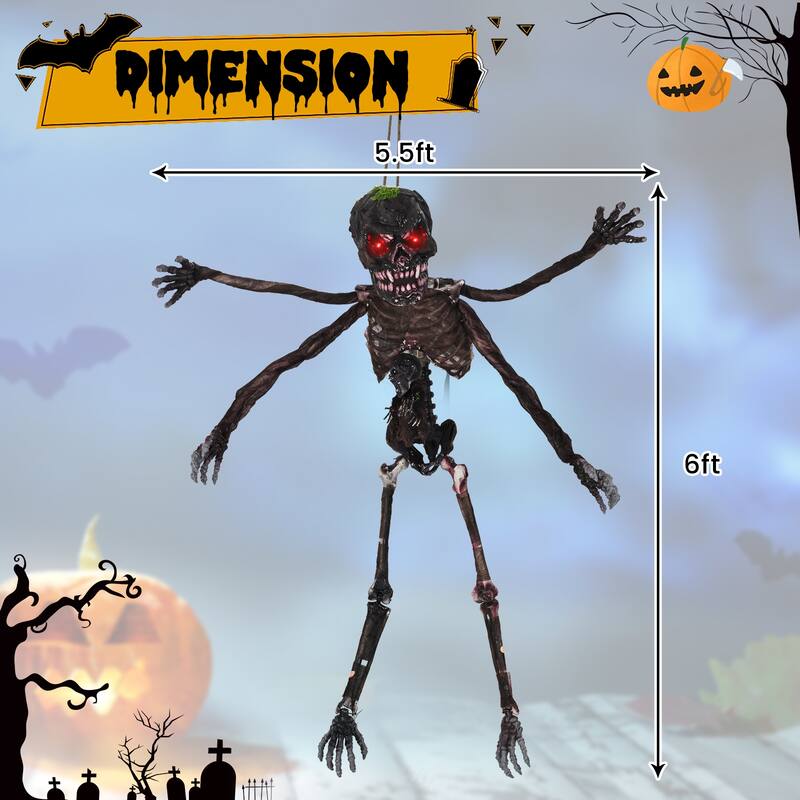 Black PE Fabric Animated Halloween Skeleton with Sound and Poseable Arms