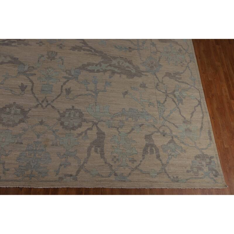 Vegetable Dye Oushak Turkish Large Rug Handmade Floral Wool Carpet - 13'9"x 19'3"