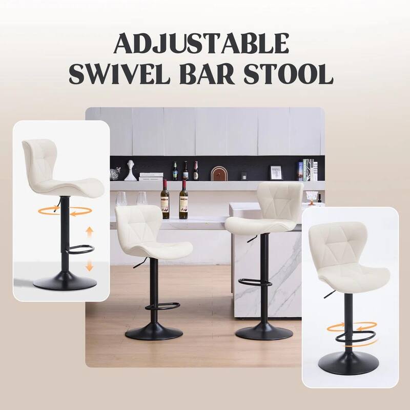 Set of 2 Modern Adjustable Height Bar Stools Padded PU Leather Swivel Stools