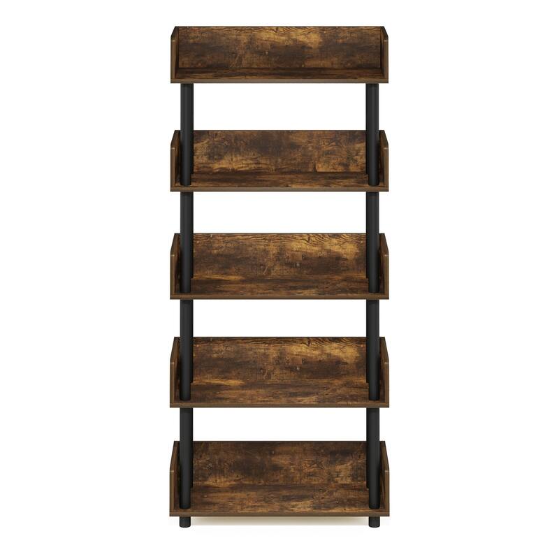 5 Tiers Wood Household Shelving Unit in Pine/Black (23.62 in. W x 52.6 in. H x 9.21 in. D) - 23.62
