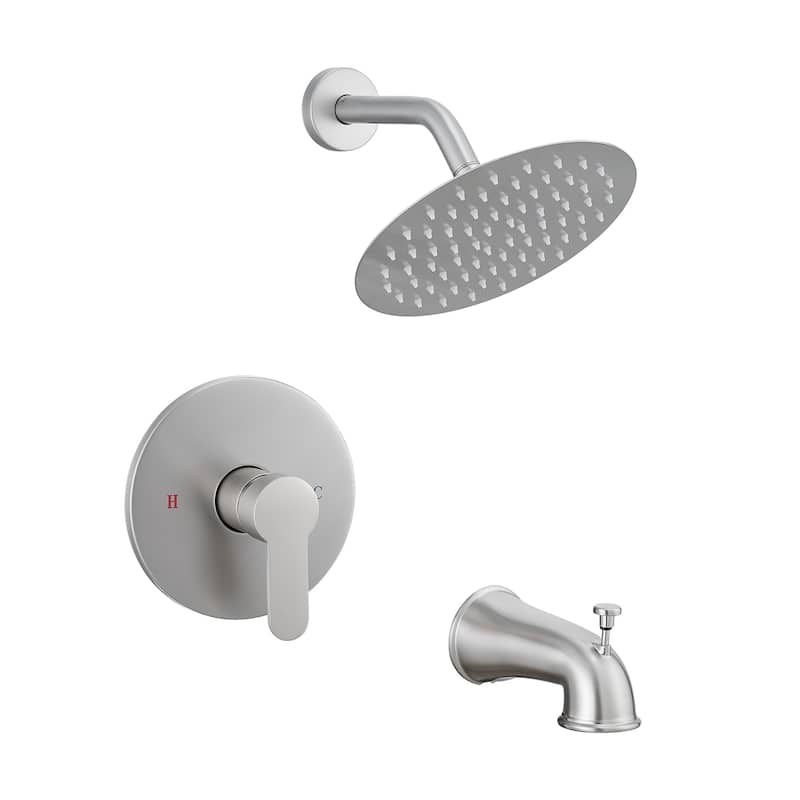 8-inch Wall-Mounted Rain Shower System with Stainless Steel Shower Faucet - Silver