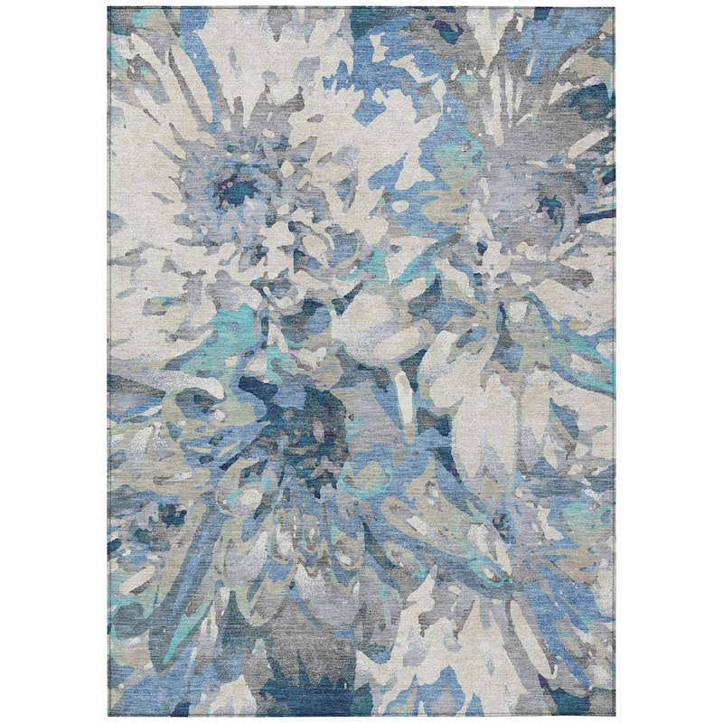 Machine Washable Indoor/ Outdoor Abstract Floral Chantille Rug