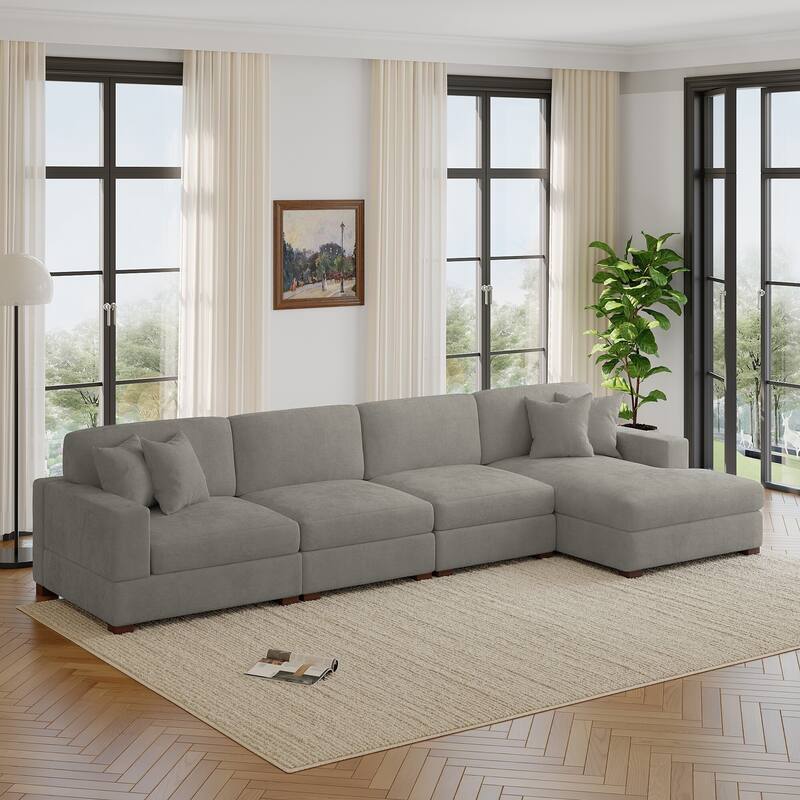 Oversized Modern Chenille L-shape Modular Sectional Sofa with Chaise - Right Facing - Grey