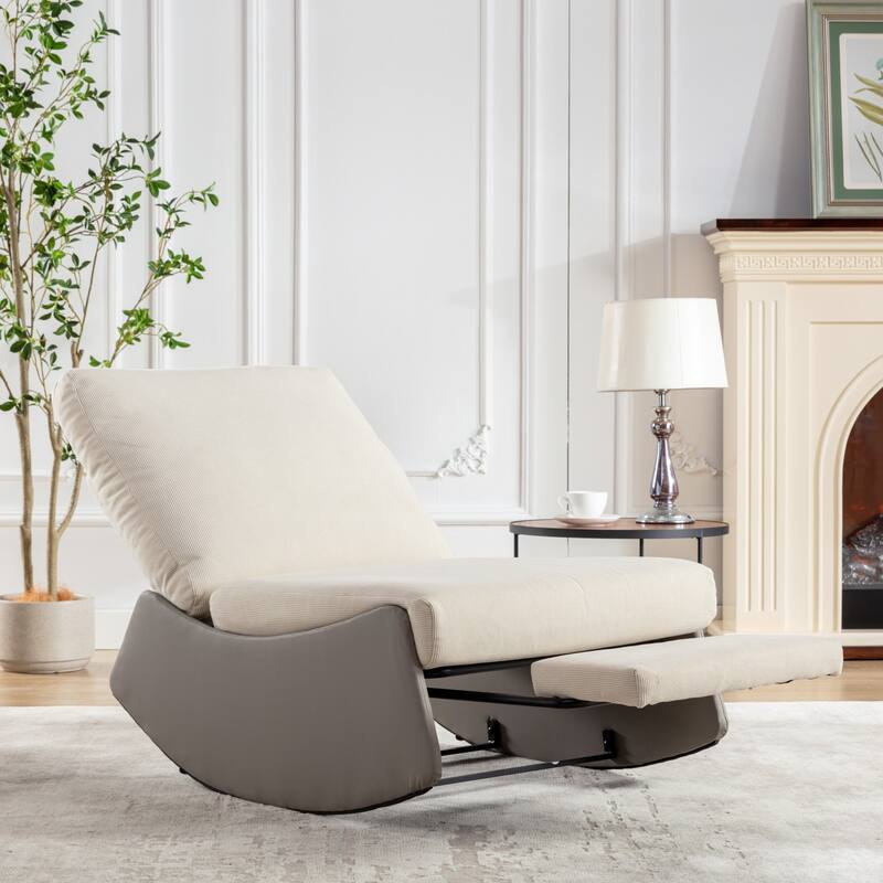 Modern Rocking Chair Recliner with Adjustable Backrest and Footrest,Comfy Rocker Nursery,Corduroy Accent Chair with Metal Frame