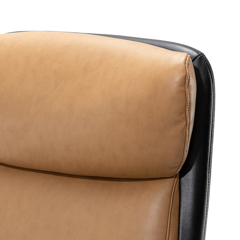 Glitzhome Modern Two-tone Faux Leather and Fabric Combination Gaslift Adjustable Swivel High Back Office Chair with Area Rug