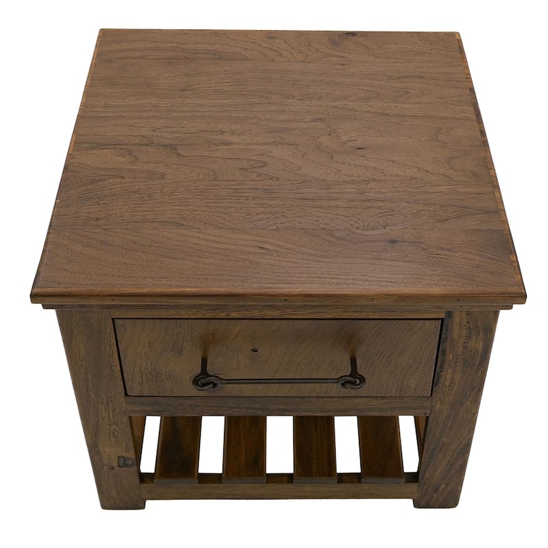 Ally Side End Table, 1 Drawer and Slatted Shelf, Brown Parota 50 Inch