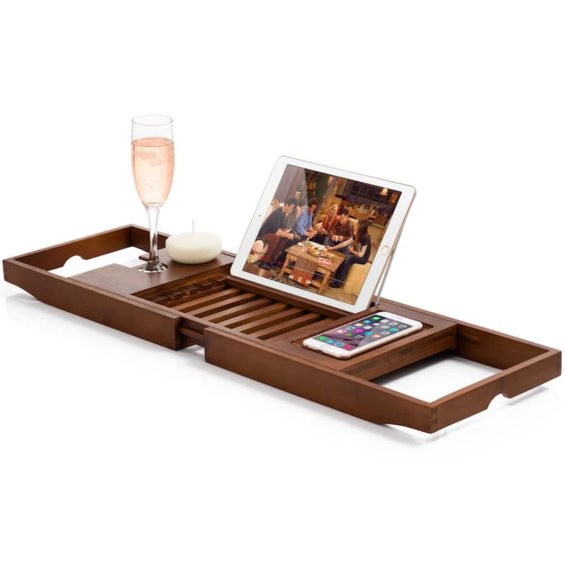 Bathtub Tray for Tub - Adjustable Bamboo Bath Tray for Tub - Collapsible Bathtub Caddy Bath Tub Tray Wood - Bath Accessories
