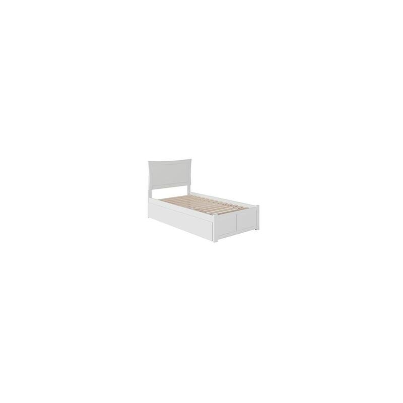 Twin XL Platform Bed with Trundle & Footboard - Modern Chic White Bed Frame
