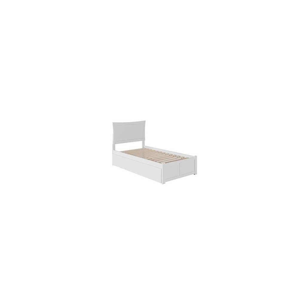 Twin XL Platform Bed with Trundle & Footboard - Modern Chic White Bed Frame