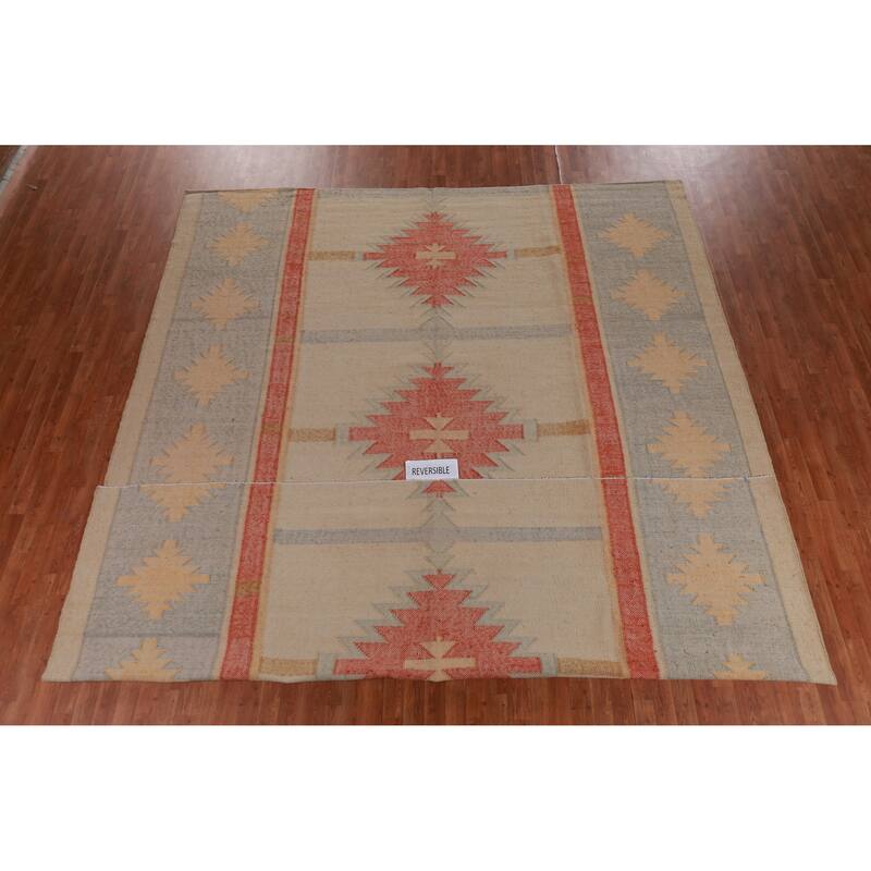 Hand Woven Oriental 100% Jute Carpet Southwestern Modern Beige & Ivories Kilim Area Rug - 13' 3'' X 10' 8''