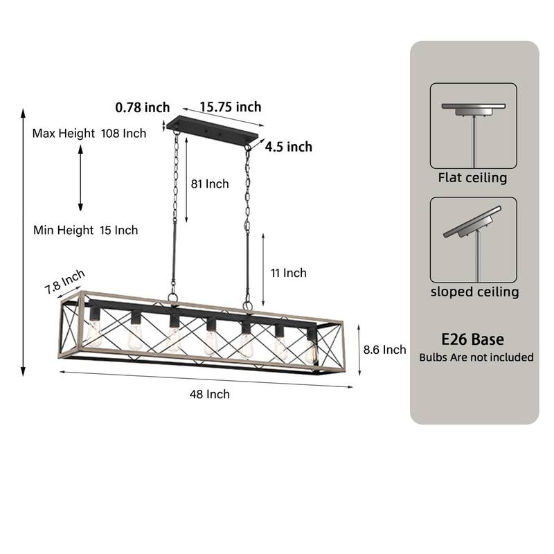 7-Light 48In Linear Modern Farmhouse Kitchen Chandelier - 48''