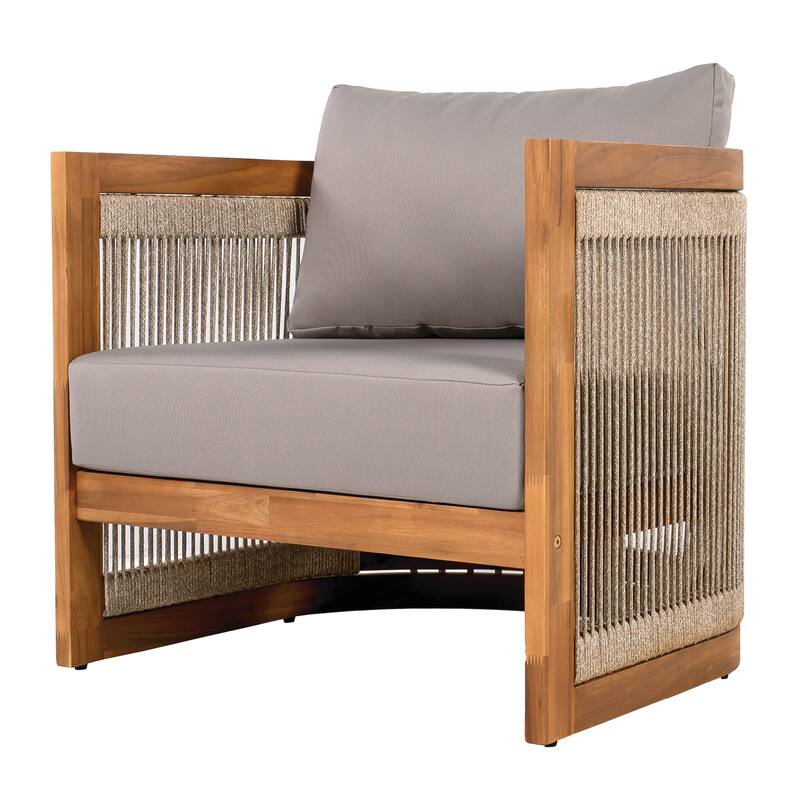 Acacia Wood Outdoor Club Chair – All-Weather Woven Rope Design, Water-Resistant Cushions, Durable Patio & Garden Seating