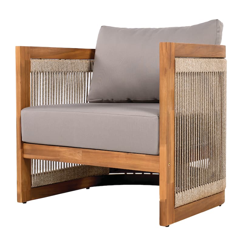 Luxury Acacia Wood Patio Chair – Curved Tub Design with Woven Rope Detailing & Weatherproof Cushions‌