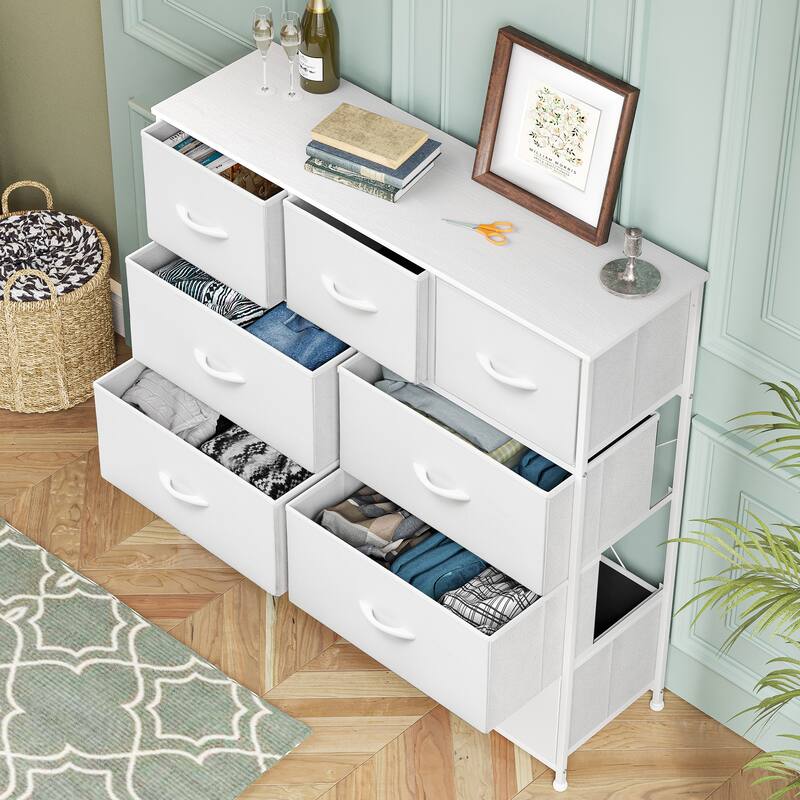 Pellebant Fabric Wide Dresser Storage Tower with 9 Drawers