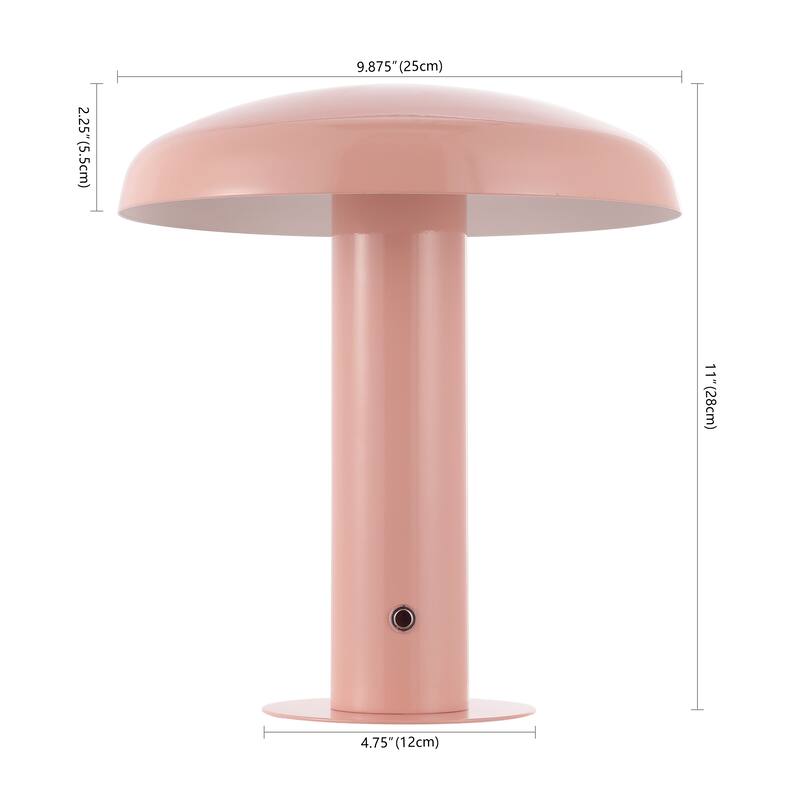 Boletus 11" Contemporary Bohemian Rechargeable/Cordless Iron Integrated LED Mushroom Table Lamp, by JONATHAN Y