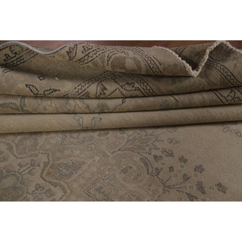 Hand Knotted Oriental 100% Wool Carpet Traditional Floral Beige & Ivories Tabriz Area Rug - 12' 6'' X 9' 6''