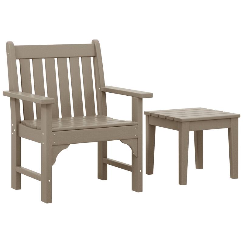 Laguna Outdoor Patio Garden Arm Chair Set with Side Table - Weathered Wood