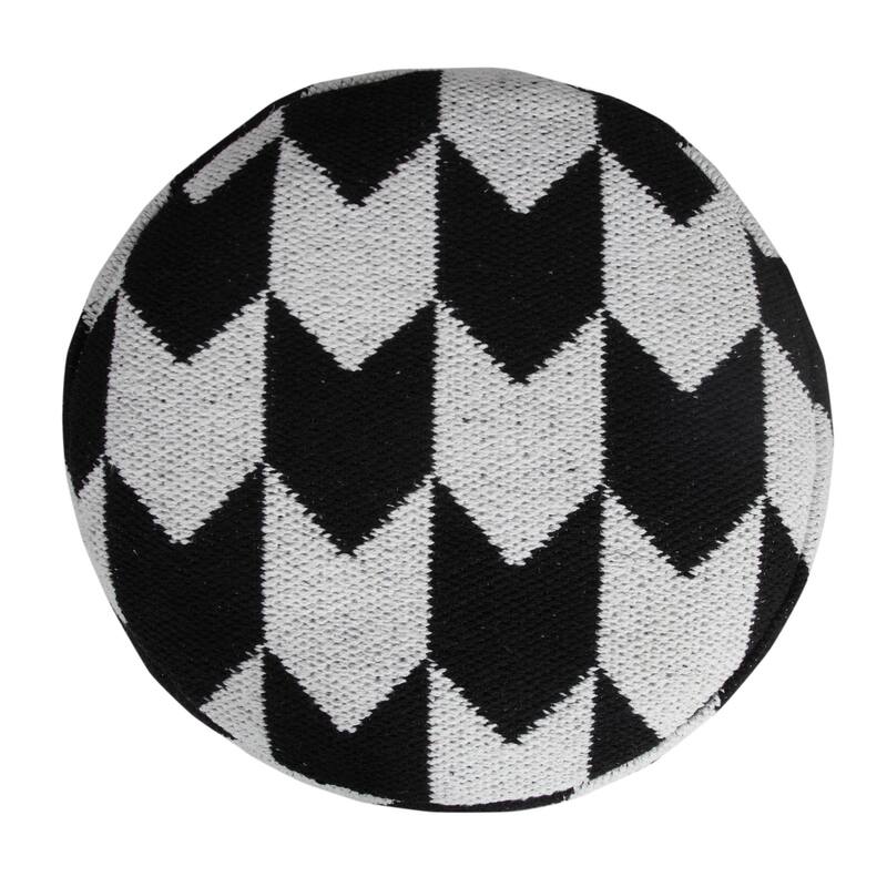 18" White and Black Chevron Arrow Round Pouf Ottoman