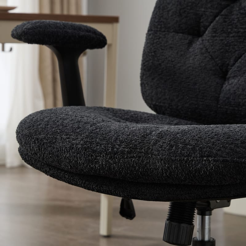 Wide Comfort Swivel Chair for Women, Black Cross-Legged Chair