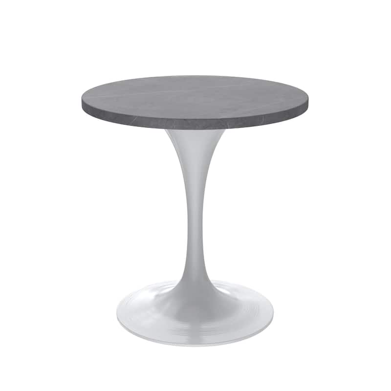 LeisureMod Verve Round Dining Table with Sintered Stone TableTop and Stainless Steel Base for Kitchen & Dining Room - Grey