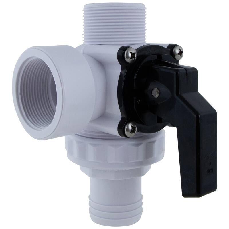 6.25-Inch White HydroTools Swimming Pool and Spa Standard Left Outlet 3-Way Ball Valve - 6.25"