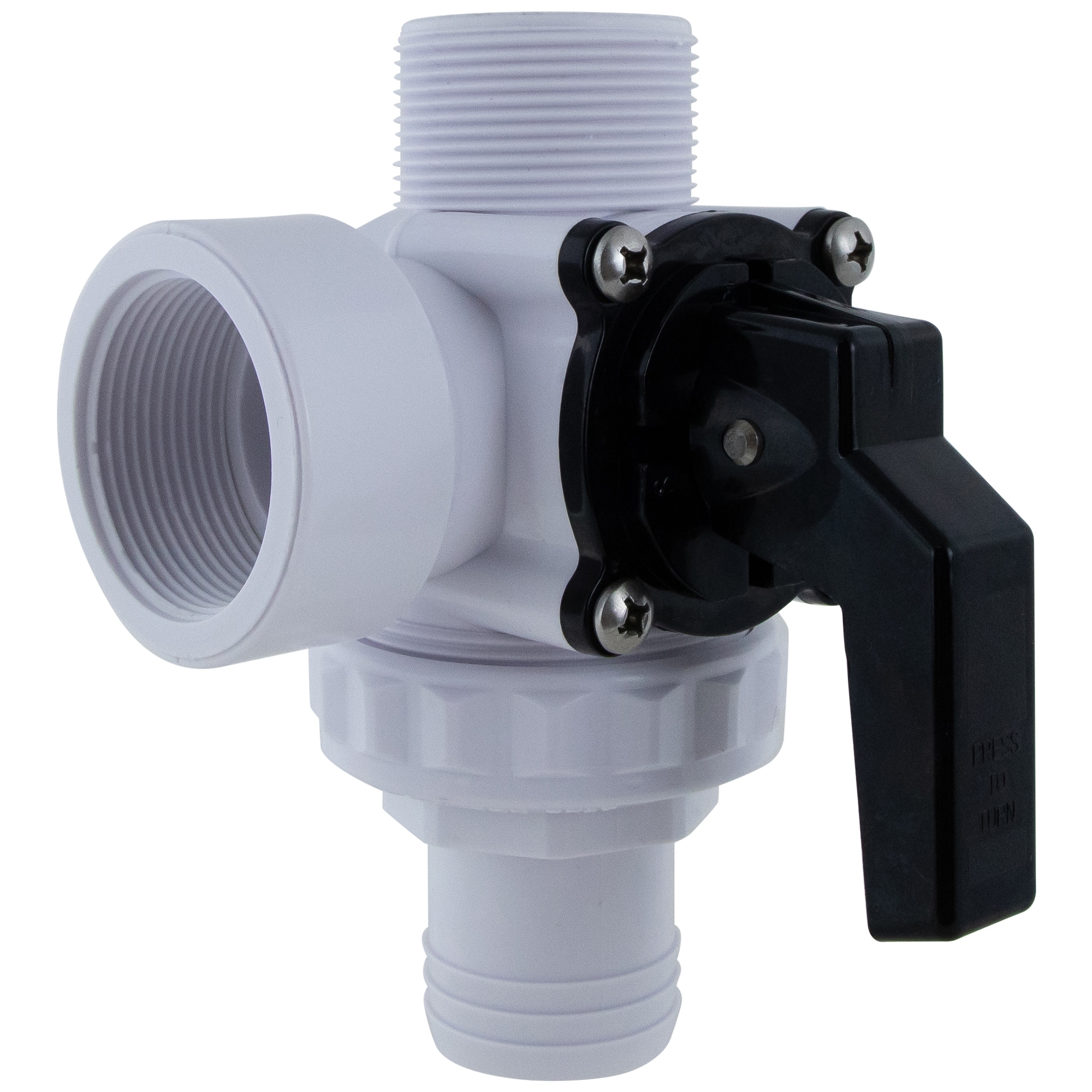 6.25-Inch White HydroTools Swimming Pool and Spa Standard Left Outlet 3-Way Ball Valve - 6.25"