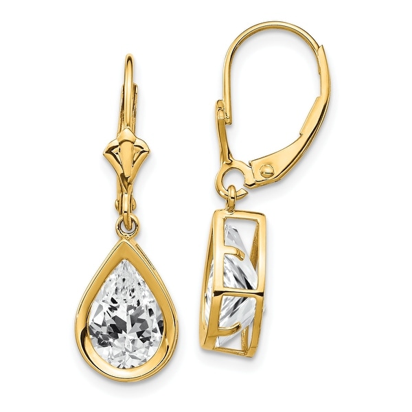 14K Yellow Gold 10x7mm Pear Cubic Zirconia Leverback Earrings by Versil. Opens flyout.