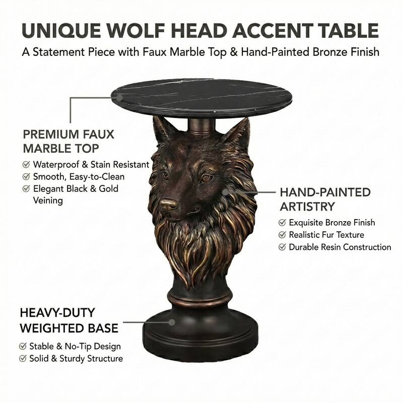 Wolf Head Accent Table Animal Statue End Tables Livingroom
