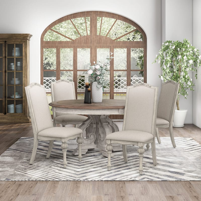Caelum Farmhouse White Solid Wood 5-Piece Round Dining Set by The Gray Barn
