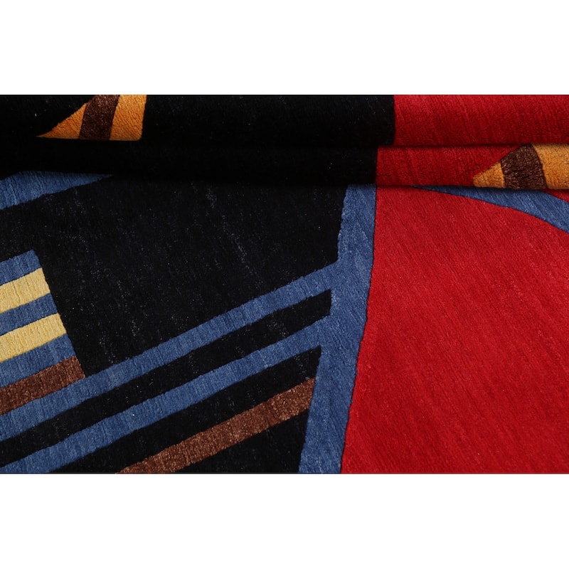 Abstract Nepalese Vegetable Dye Oriental Area Rug Handmade Wool Carpet - 6'0" x 9'0"