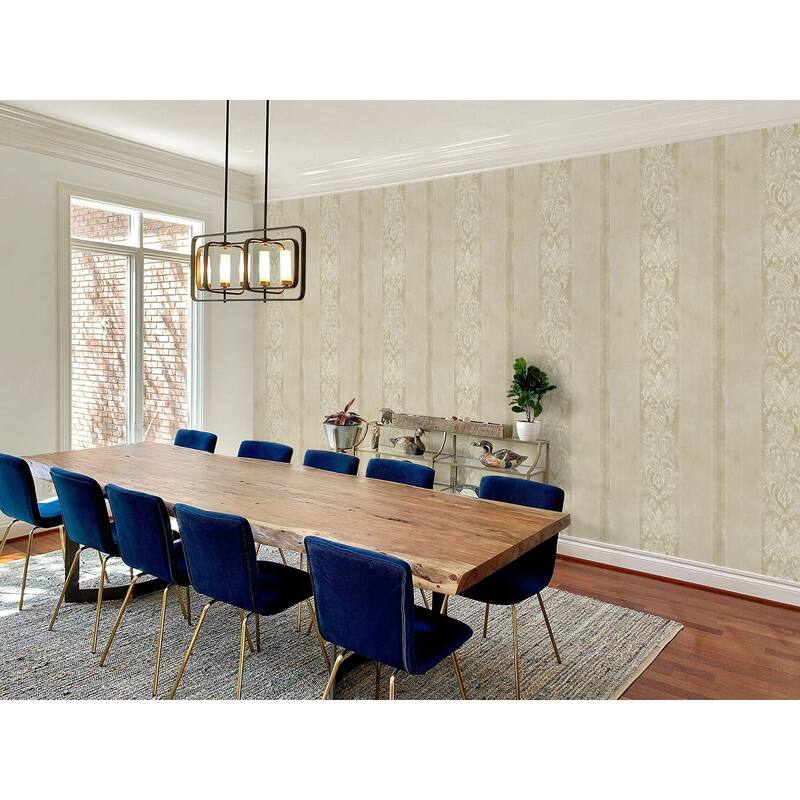 Seabrook Designs Capriana Scroll Stripe Unpasted Wallpaper