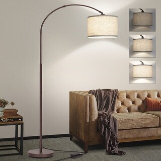 Dimmable Arc Floor Lamp, Floor Lamps for Bedroom, Farmhouse Standing Lamp with Adjustable Hanging Shade,Brown Tall Pole Lamp