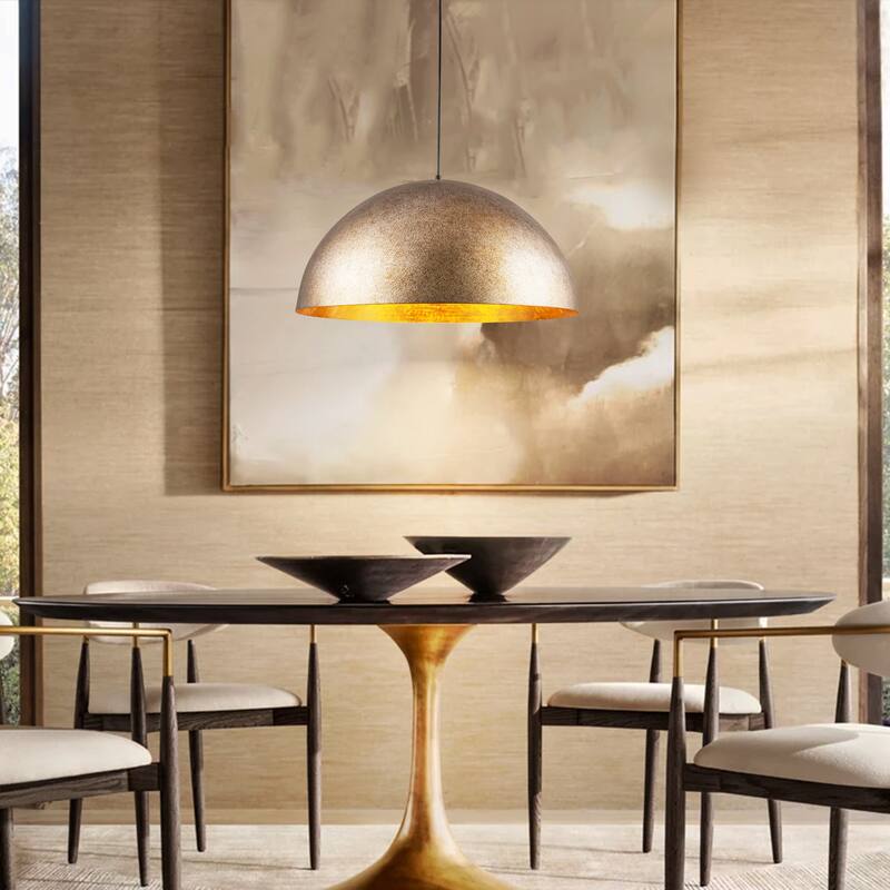 3-Light 31" Industrial Dome Brass&Gold Foil Pendant Light Large Kitchen Island Lighting - 31.49 in. W × 16.53 in. H