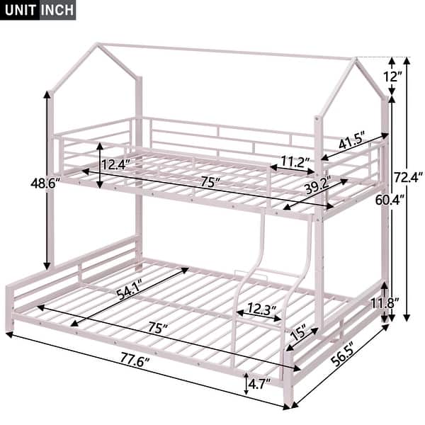 dimension image slide 2 of 3, Nestfair Twin over Full Metal House Bunk Bed with Ladder and Slats