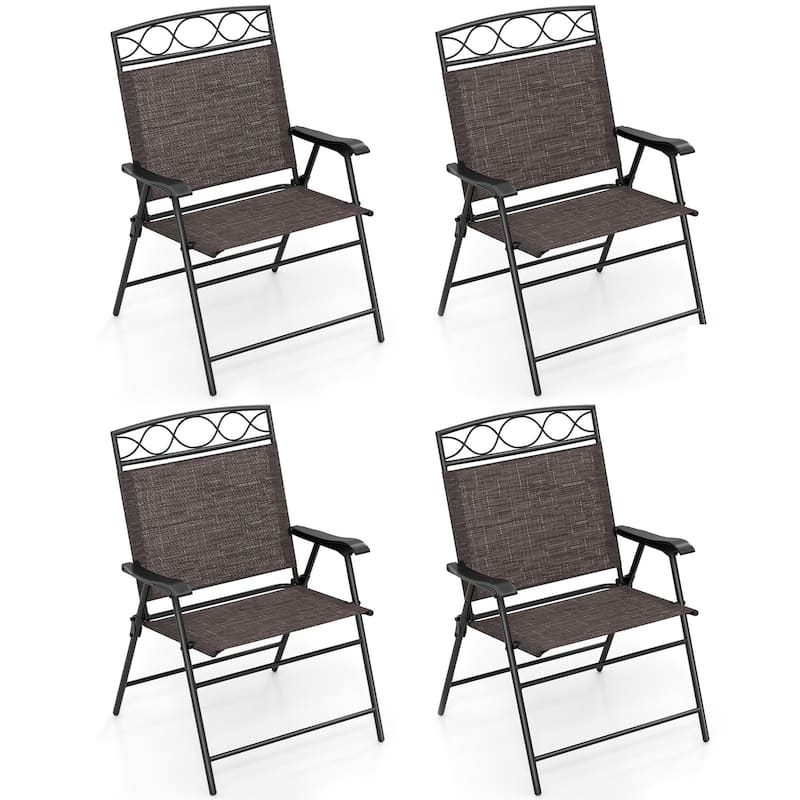 Gymax 4 Pack Patio Folding Chairs Outdoor Dining Chairs w/ Backrests &