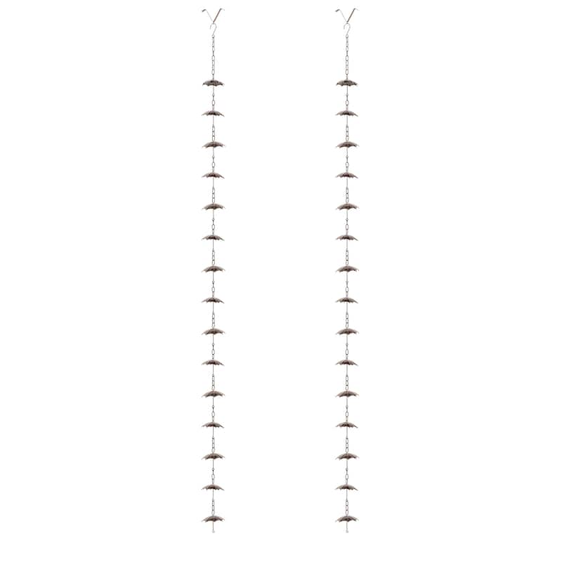 Glitzhome 2-Piece 102" Long Bronze Rain Chains with Fish/ Lotus/ Umbrella/ Watering Pot - Umbrella