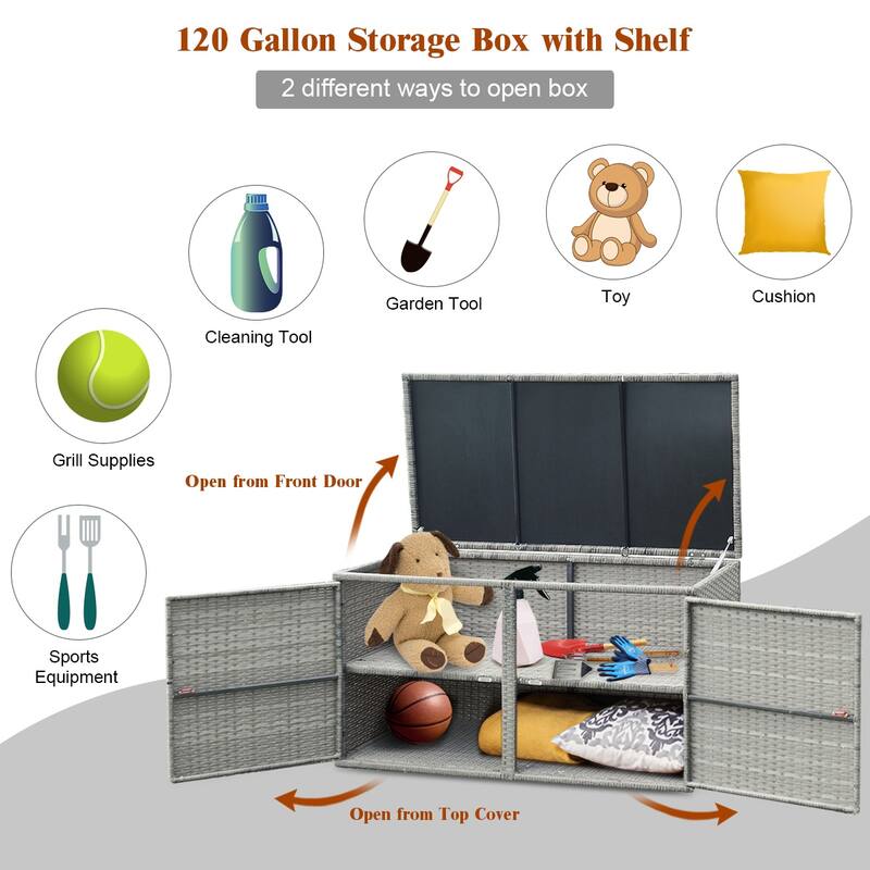 Gymax 88 Gallon Rattan Storage Box Outdoor Patio Container Seat w/ - See Details