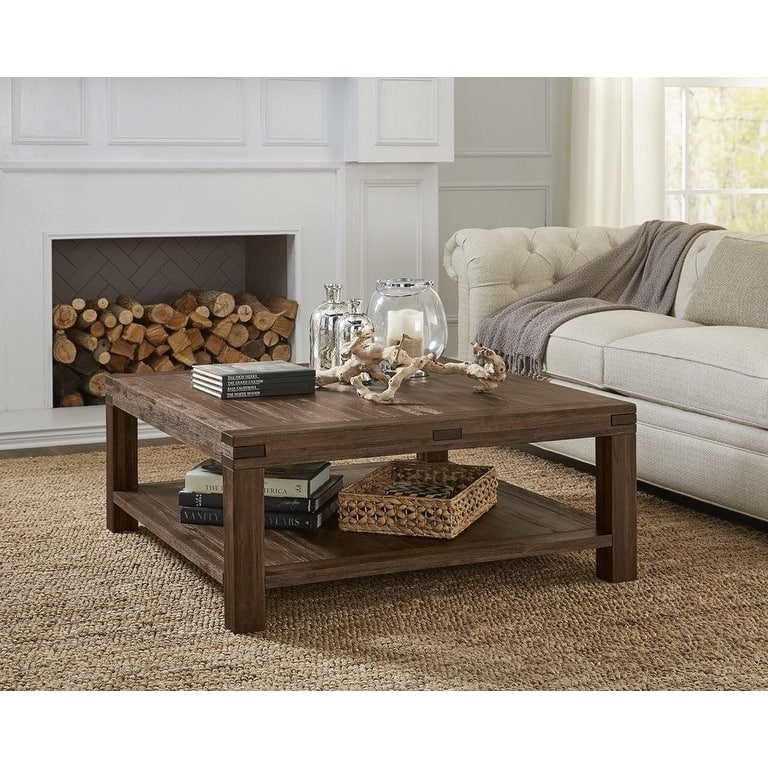 Livingston Rustic Modern Acacia Wood Square Coffee Table - Graphite