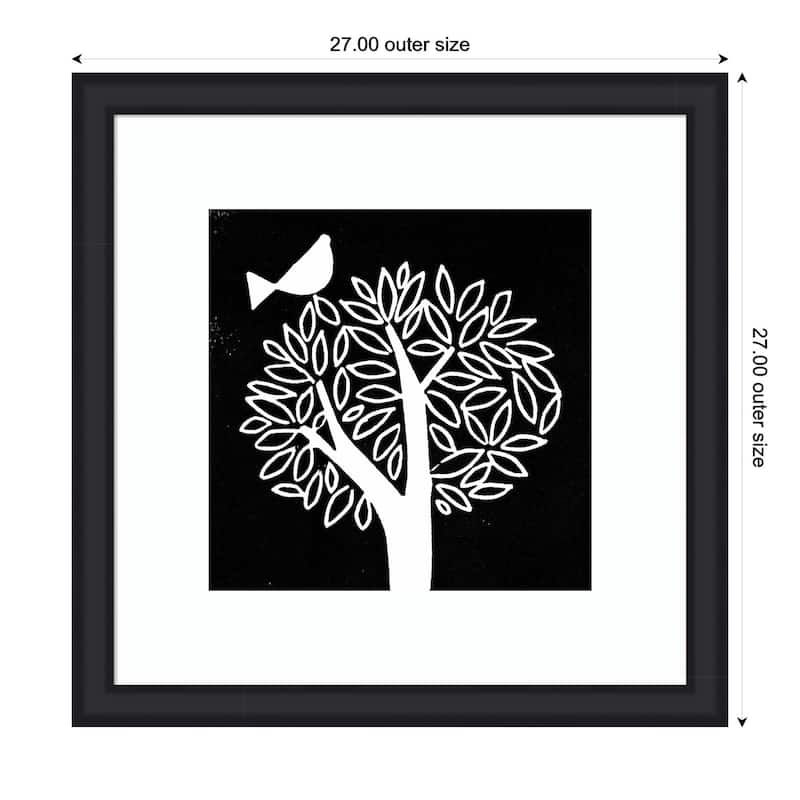 Kate and Laurel Framed Art Black and White Bird Tree Linocut by Giuliana Lazzerini Lazzerini