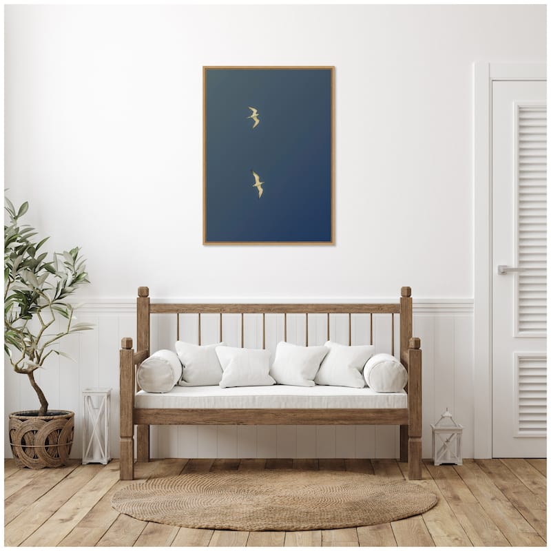 Kate and Laurel Fly Away Dark Blue by Alicia Bock Framed Canvas Wall Art Print