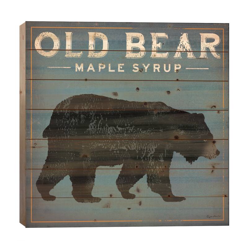 Old Bear Maple Syrup Print On Wood by Ryan Fowler - Multi-Color - 26x26x1.5