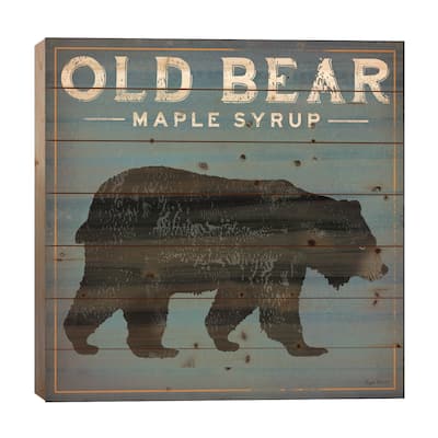 Old Bear Maple Syrup Print On Wood by Ryan Fowler - Multi-Color