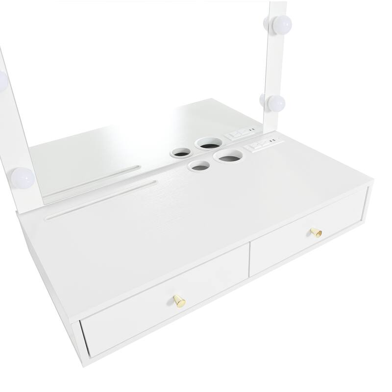 Floating Makeup Vanity Desk with Mirror & 3-Color Lights