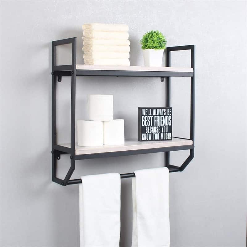 2-Tier Metal Industrial 23.6" Bathroom Shelves Wall Mounted - 7.87"D x 23.6"W x 22.8"H
