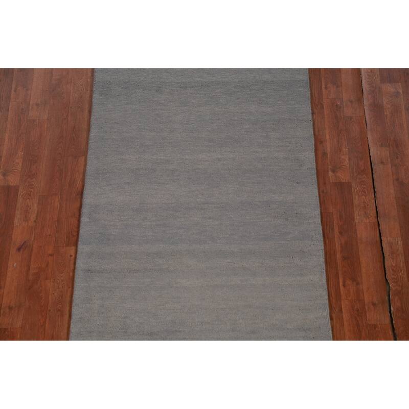 Hand Knotted Oriental 100% Wool Carpet Modern Solid Greys & Charcoal Gabbeh Runner Rug - 10' 1'' X 3' 1''