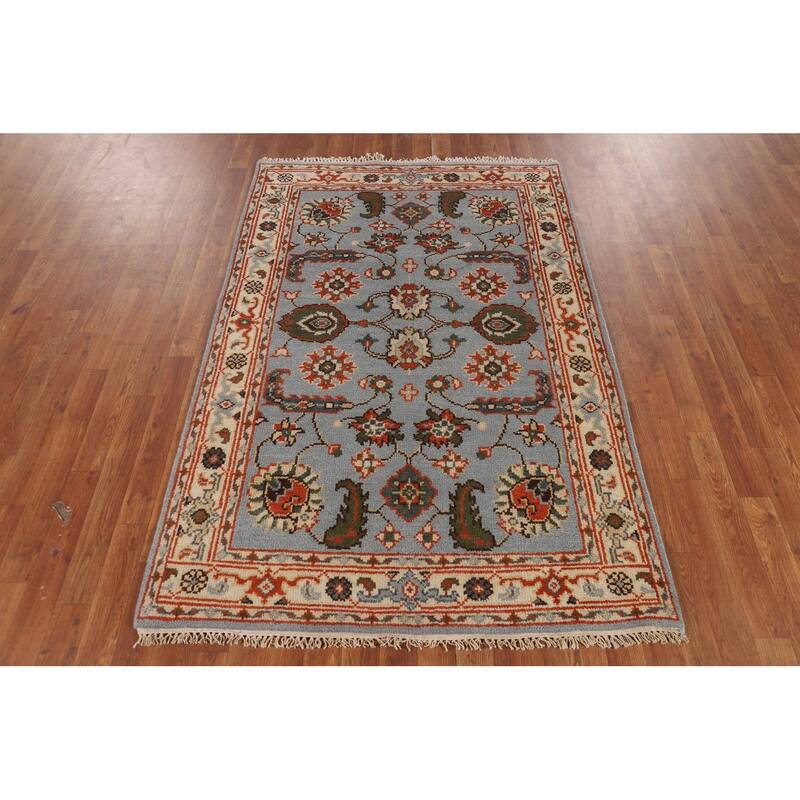 Light Blue Floral Oushak Oriental Accent Rug Handmade Wool Carpet - 4'1" x 6'0"