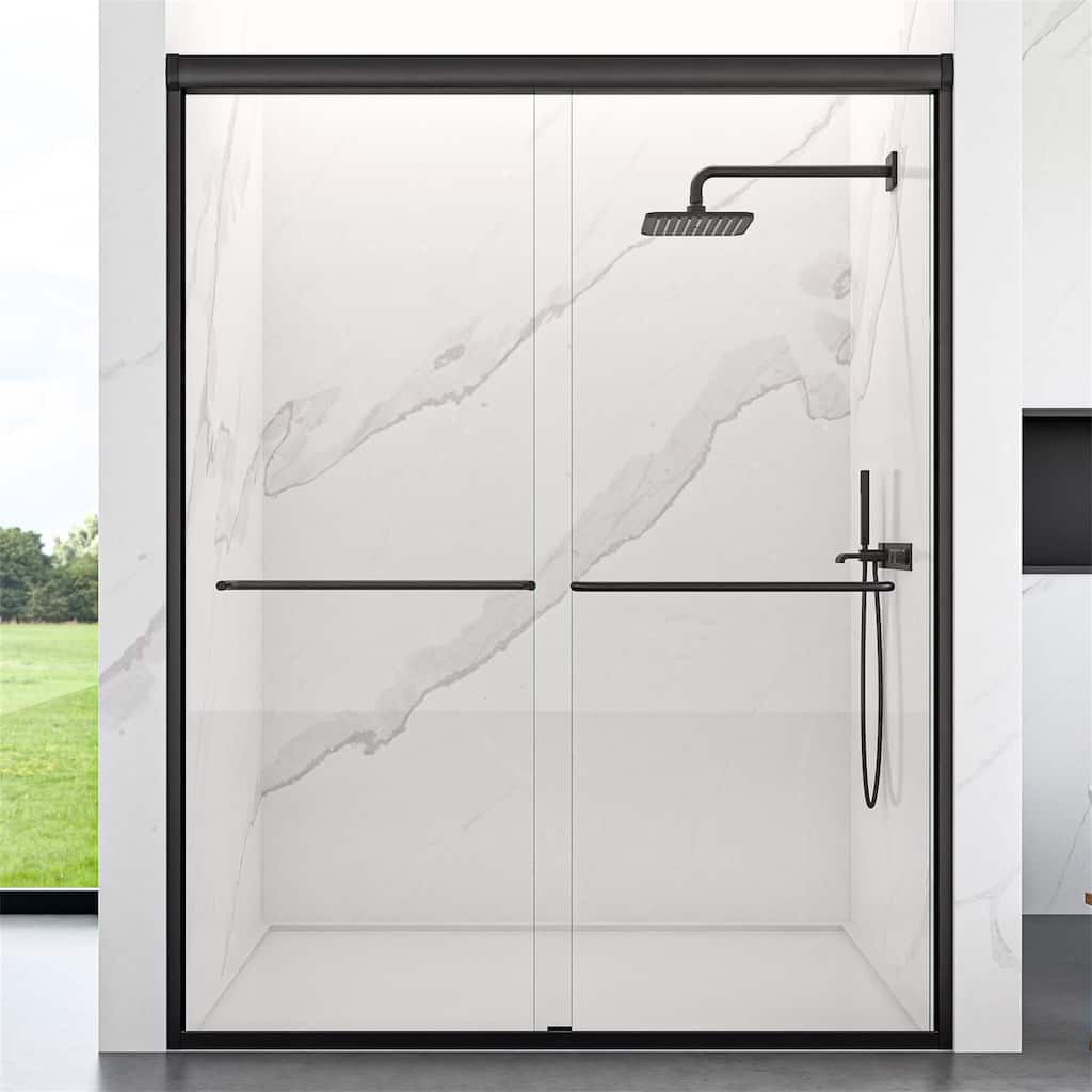 Semi-Frameless Double Tempered Glass Sliding Shower Door,1/4" Thick