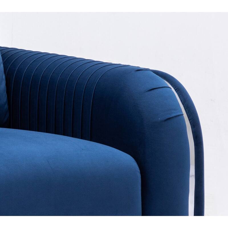 Modern 38" Velvet Upholstered Accent Chair with Polished Chrome Trim Legs and Vertical Pleated Design